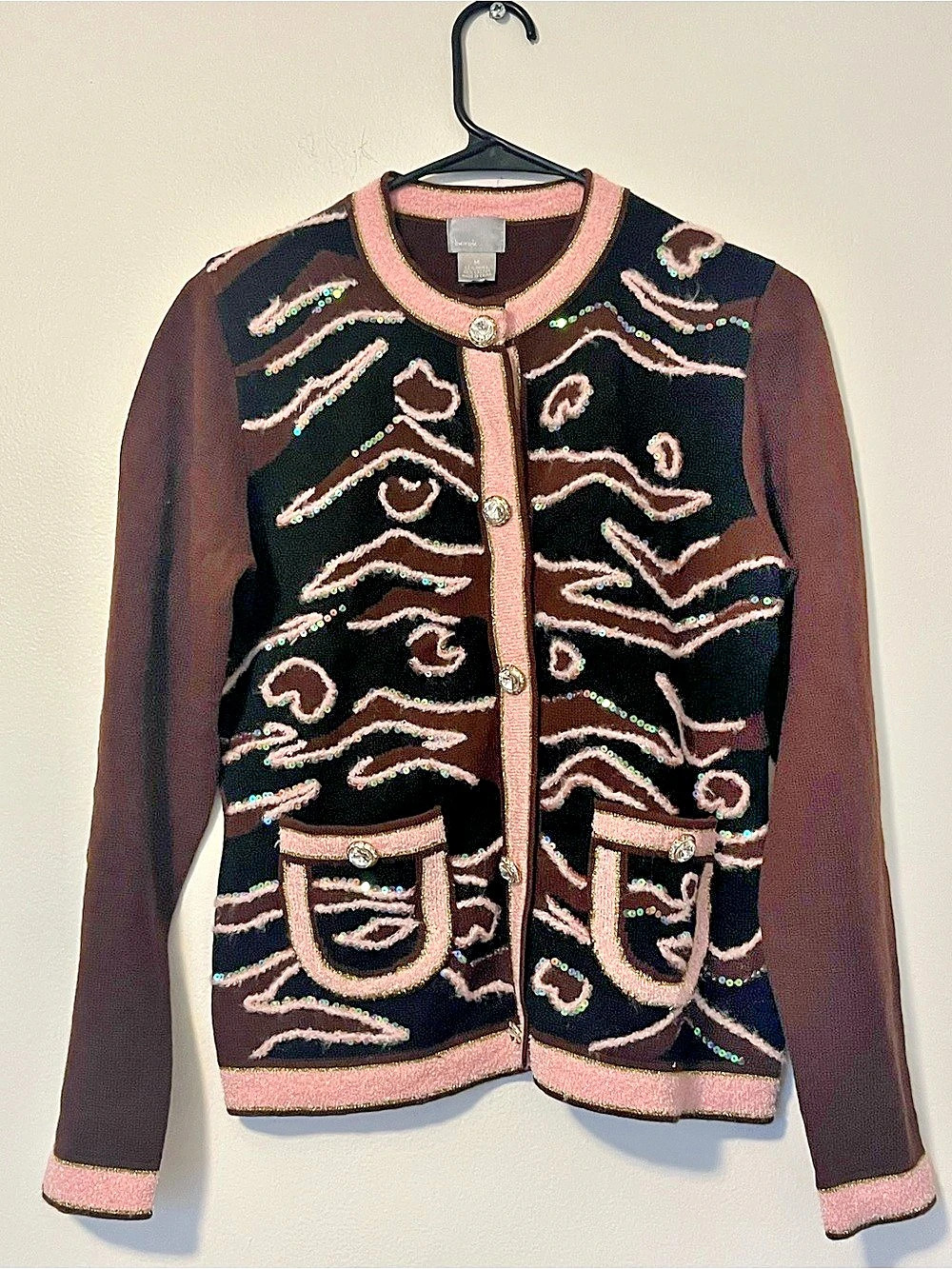 berek Embellished Abstract Cardigan Brown & Black Medium
